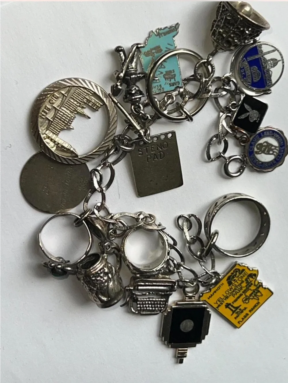 Vintage Silver-Tone Charm Bracelet with Blue & Yellow Accents